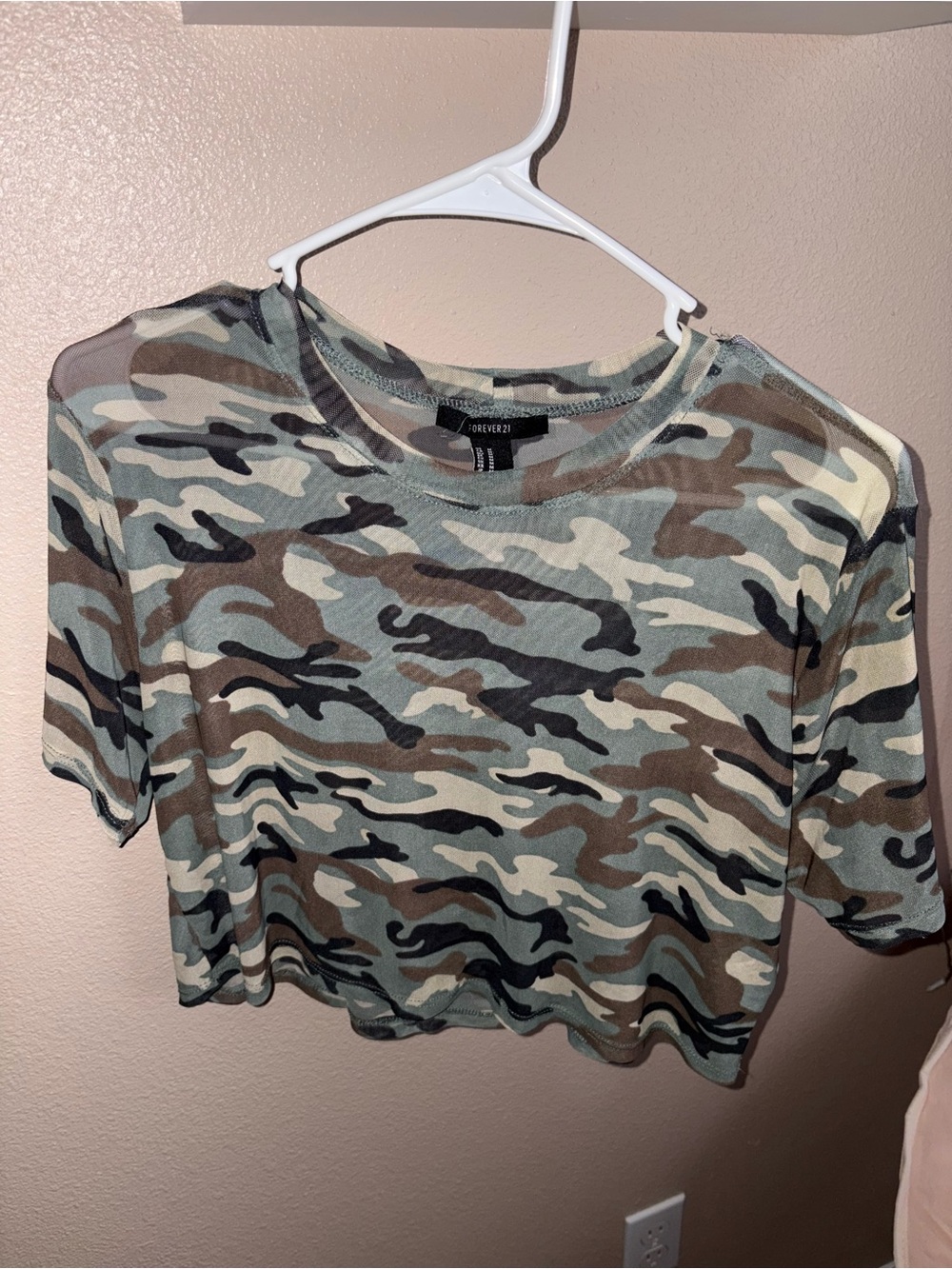 Forever 21 Women's Camo Crop Mesh Tee - Green Multi